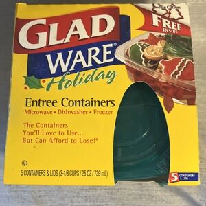 GladWare 25 oz 3 cup Entree Containers, Snap Lids, 5 Containers Per Set-BPA Free